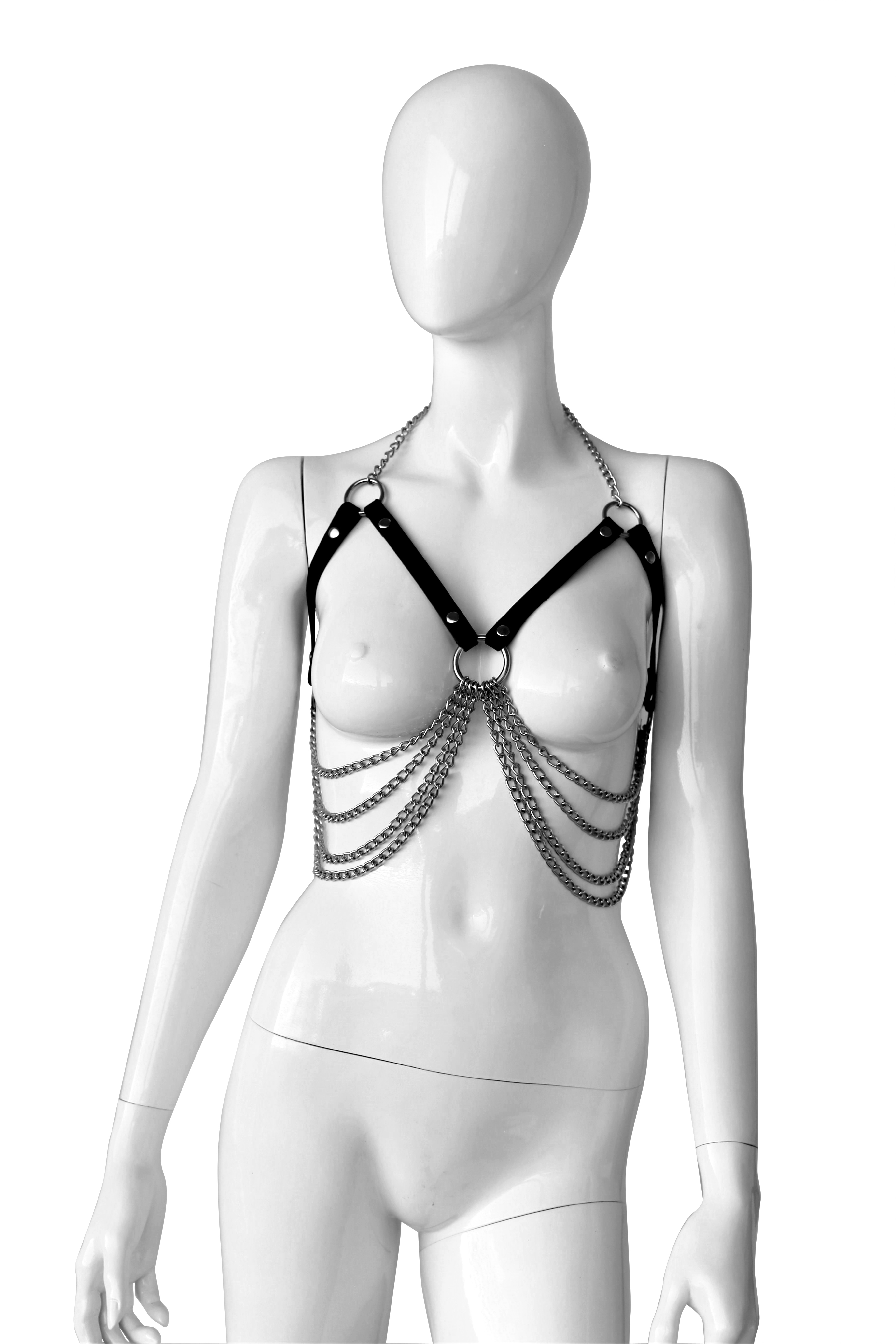 Verstellbarer Leder-BH mit Ketten