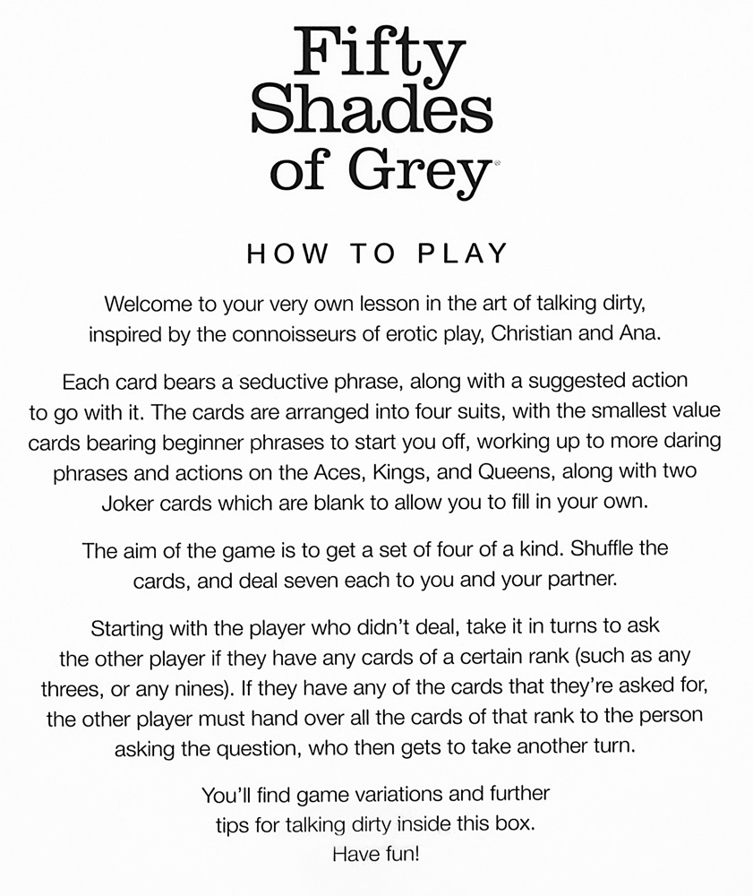 Dirty-Talk-Kartenspiel Play Nice mit 52 Karten – Fifty Shades of Grey